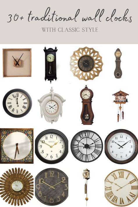 30+ Traditional Wall Clocks with Classic Style - Making it in the Mountains Kitchen Clocks Wall Ideas, Wall Clock Ideas, Wall Clock Decor Ideas, Vintage Wall Clocks, Wall Clock Decor Living Room, Wall Clock Kitchen, Wall Clock Decor, Kitchen Wall Clock, Classic Clock