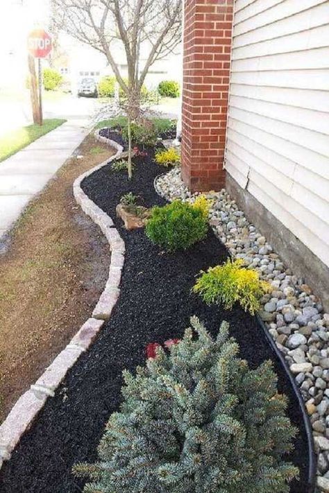 Use a spiral bed of shrubs and plants to add value to the front yard. Fill the small space adjacent with stones and mulch. Add the significant borders to give finesse. Mailbox Landscape, Border Landscape, House Mailbox, Edge Ideas, Fence Border, Landscaping Along Fence, Landscape Backyard, Landscaping Around House, Landscape Curbing