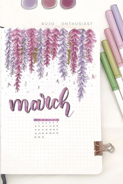 43 Best March Cover Spreads You Need to Copy - atinydreamer March Bullet Journal, Bullet Journal Ideas Templates, Bullet Journal Cover Ideas, Bullet Journal Paper, Bullet Journal Aesthetic, Bullet Journal Diy, Bullet Journal Notebook, Bullet Journal Design Ideas, Bullet Journal School