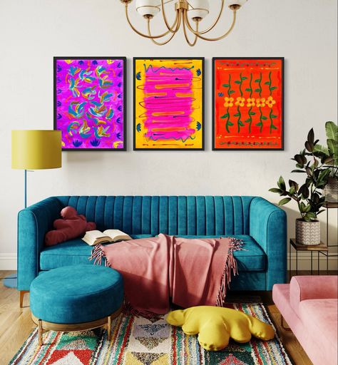 Abstract Mexican Art, Modern Mexican Living Room, Mexican Living Room, Modern Mexican Decor, Art Triptych, Mexican Wall Art, Folk Decor, Mexican Home Decor, Home Decor Quotes