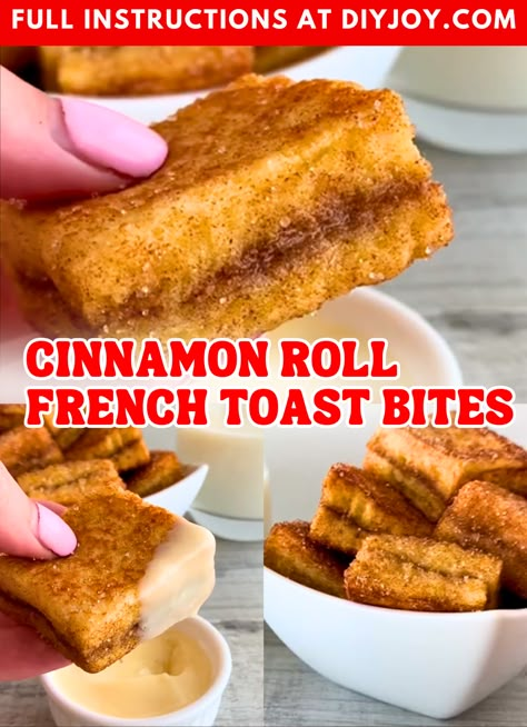 Cinnamon Roll French Toast Bites Mini French Toast Bites, Cinnamon Roll Toast, Mini French Toast, Cinnamon Toast Bites, Cinnamon French Toast Bites, Cinnamon Roll French Toast Bites, Cinnamon Toast Sticks, Cinnamon French Toast Bites Recipe, Cinnamon French Toast Sticks