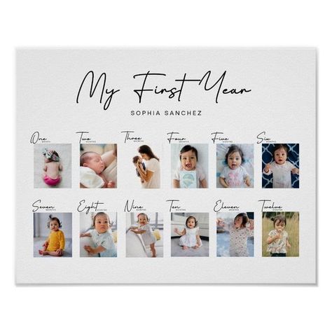 My First Year Photo Collage First Year Photo Collage, My First Year Photo Frame, First Year Photo Book, 12 Photo Collage Template, My First Year Book, Baby Collage Ideas, Baby Photo Collage Ideas, Baby First Year Scrapbook, Baby Photo Frame Ideas