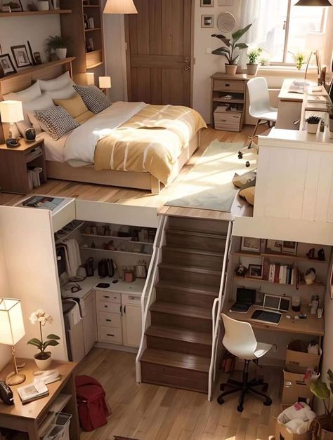 Loft House Design, Cool Room Designs, Tiny House Loft, Tiny House Inspiration, Small Room Design, Dream House Rooms, Tiny House Interior, Cozy Room Decor, Dream Room Inspiration