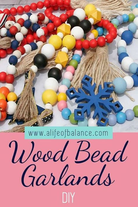 A wood bead garland makes great decorative accessories. They work as great fillers on tier trays and add color to many other types of decorative vignettes. But at about $15 each, they can get expensive if you want to have a variety of colors available. And, you can never seem to find the exact color combinations you want. Making your own is a great solution and is pretty simple. For the cost of 1-2 ready-made garlands, I was able to buy the supplies for 5+ garlands. Here’s how to make… Glitter Pumpkins Diy, Fall Lantern, Fall Bead, Tier Trays, Sensory Crafts, Glitter Pumpkins, Wooden Bead Garland, Crafts For Seniors, Christmas Tree Garland