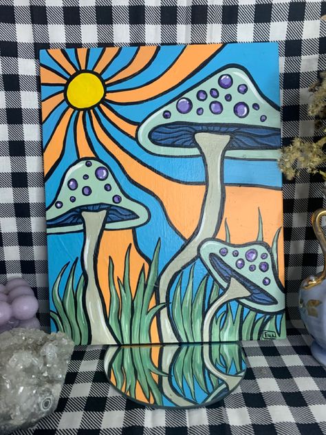 Acrylic Painting Ideas Trippy, Painting Ideas On Canvas Mushrooms, Mushroom Painting Ideas On Canvas, Painting Ideas Sketchbook, Mushroom Painting Easy, Easy Mushroom Painting, Abstract Art Painting Ideas, Mushroom Acrylic Painting, Mushroom Painting Ideas