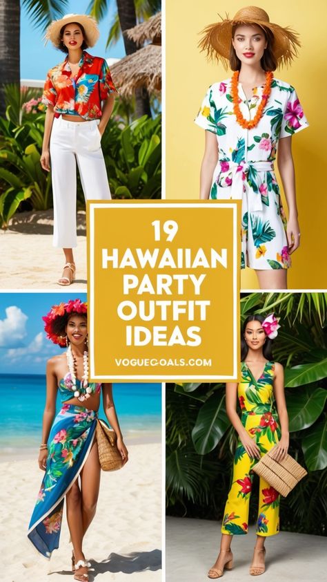 Get ready for some tropical fun with these 19 Hawaiian party outfit ideas! Whether you're heading to a luau, beach bash, or summer gathering, you'll find the perfect ensemble to showcase your island spirit. From vibrant floral prints to breezy maxi dresses, we've got styles for every vibe. Embrace the aloha spirit and stand out in stunning outfits that scream vacation! #HawaiianStyle #PartyOutfits #TropicalVibes #SummerFashion Hawaiian Party Outfit Ideas, Hawaiian Dress Outfit, Tropical Outfit Ideas Party, Tropical Dress Party, Hawaiian Beach Outfit, Aloha Party Outfit, Hawaiian Outfit Ideas, Tropical Party Outfit, Luau Party Dress