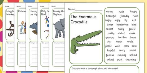 The Enormous Crocodile Story Cut Outs - the enormous crocodile Roald Dahl Activities, The Enormous Crocodile, Description Writing, The Twits, Free Novels, Primary Resources, Descriptive Writing, Free Teaching Resources, Images And Words