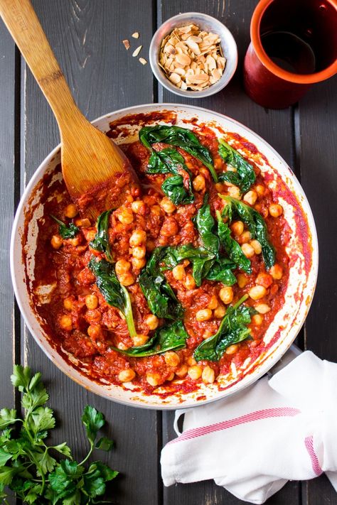 Spanish chickpea and spinach stew - Lazy Cat Kitchen Chickpeas And Spinach, Chickpea And Spinach, Spinach Stew, Spinach Vegan, Chickpea Spinach, Recipes Spinach, Lazy Cat Kitchen, Cat Kitchen, Chickpea Stew