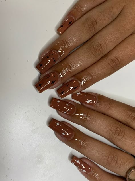 Nail Designs With Brown Polish, Brown Halloween Nails, Brown Acrylic Nails Design, Brown Nails Art, Trendy Brown Nails, Stylish Nail Art, Brown Nail Art, Acrylic Nail Ideas, Brown Acrylic Nails