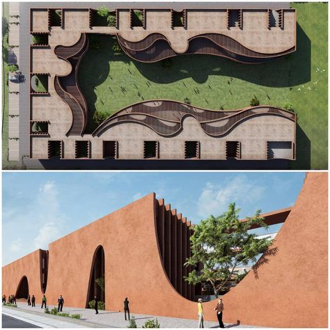 sanjay puri architects on Instagram: “LEARNING CURVES ... Undulating curves envelope open and enclosed spaces within this school starting construction soon in Raipur.…” Circular Building Elevation, Circular Elevation Architecture, Curved Elevation Architecture, Curvy Facade Architecture, Section Of Curved Building, Hotel Floor Plan, Hotel Floor, Urban Design Plan, Facade Architecture Design