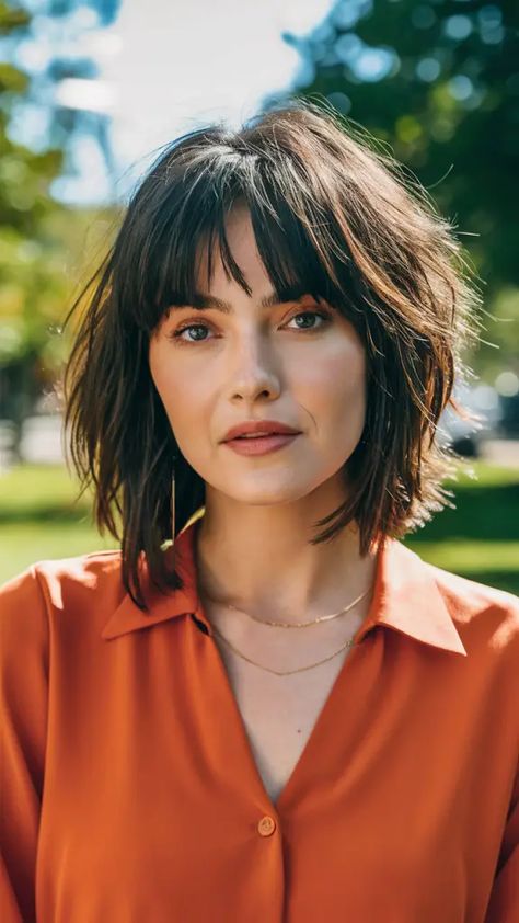 Short Textured Bob Fine Hair, Straight Shaggy Bob, Wavy Shag Bob With Bangs, Shag Bob With Bangs Straight Hair, Bob With Bangs Fine Hair, Shaggy Bob Middle Part, Thick Wavy Bob With Bangs, Shaggy Bob Thick Straight Hair, Layers And Bangs