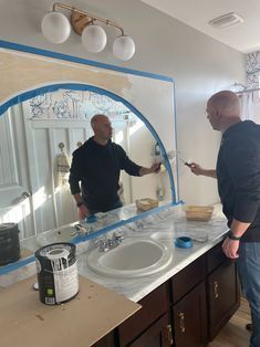 Bathroom Update (DIY Arched Mirror Hack and Lots More!) Diy Arched Mirror, Update Bathroom Mirror, Bathroom Update Diy, Arch Mirror Bathroom, Bathroom Mirror Makeover, Kitchen Sink Decor, Mirror Hack, Large Bathroom Mirrors, Bathroom Mirrors Diy