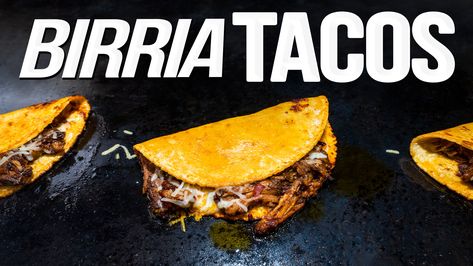 Beef Birria Tacos — SAM THE COOKING GUY Sam The Cooking Guy Recipes, Adobo Marinade, Barrio Tacos, Birria Tacos Recipe, Taco Board, Beef Birria Recipe, Boneless Short Ribs, Latin Dishes, Food Beef