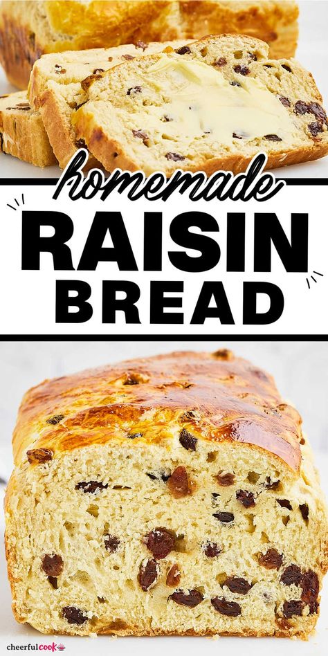 Closeup of sliced freshly baked Raisin Bread. Rasin Bread, Cinnamon Raisin Bread Recipe, Berry Cobbler Recipes, Raisin Recipes, Bread Maker Recipes, Cinnamon Raisin Bread, Homemade Bread Recipes Easy, Yeast Bread Recipes, Raisin Bread