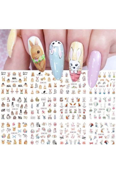 Easter Nail Art Stickers, 12 Sheets Bunny Nail Decals Water Transfer Cute Bunny Rabbit Eggs Chicken Easter Nail Design Stickers Easter Day Nail Tattoo Stickers DIY Nail Decoration for Women Kids Christmas Nail Stickers, Easter Nail, Water Nails, Bunny Nails, Easter Nail Art, Leopard Print Nails, Nail Art Sticker, Tattoo Kits, Easter Nails