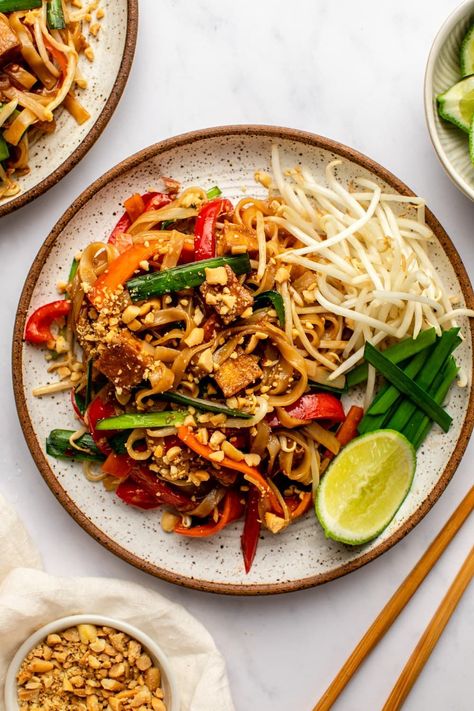 Enjoy homemade Vegan Pad Thai any night of the week! It's loaded with rich flavor, packed with plant-based protein, and can be made faster than you can order takeout. Gluten-free. Vegetarian Thai Recipes, Vegetarian Thai, Vegan Pad Thai, Soba Noodles Salad, Thai Recipe, Pad Thai Recipe, Vegan Fish, Tofu Scramble, Vegan Beans