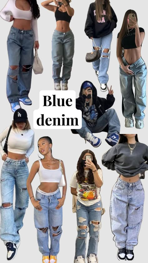 #denim #blue #outfitideas #outfitinspiration #outfits #fashion #outfitinspo #fashioninspo Blue Jean Cargos Outfits, Fits To Wear To The Movies, Denim Cargo Pants Outfit Street Styles, Blue Cargos Outfit, Blue Cargo Outfit, School Trip Outfit Ideas, Blue Cargo Jeans Outfit, Outfits With Blue Jeans, Cargos Outfits