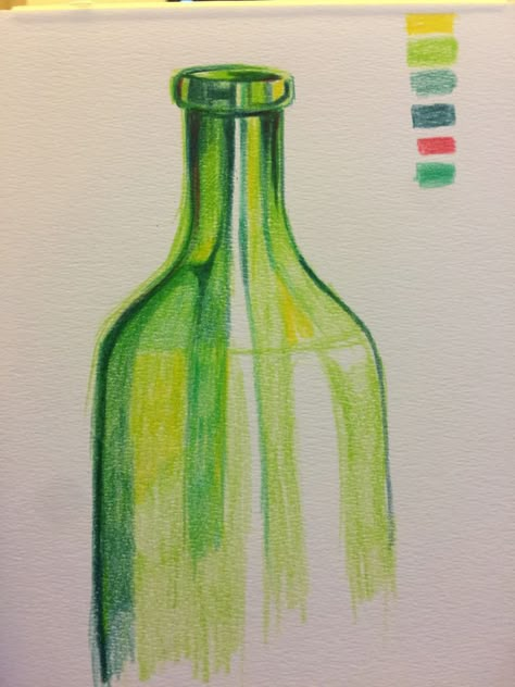 Shading With Color, Bottle Drawing, Colour Pencil, Oil Pastel Art, Oil Pastel Drawings, Painting Art Lesson, Art Diary, Arte Inspo, Book Art Diy