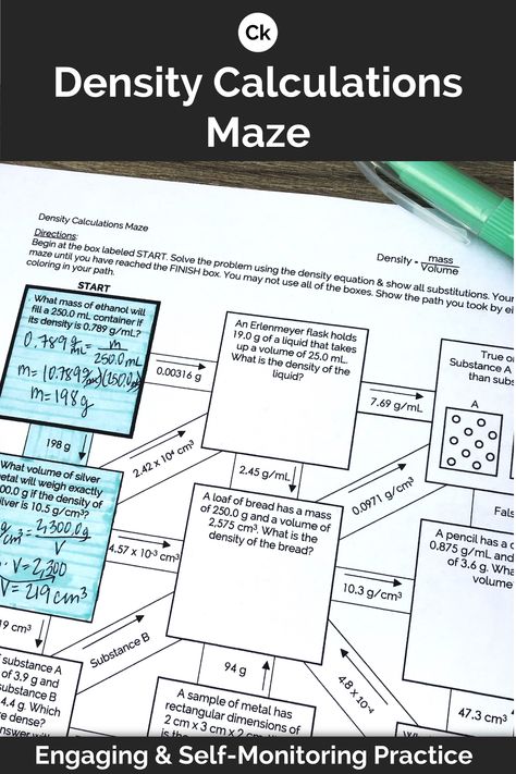 Chemistry Calculations, Density Worksheet, Middle School Chemistry, Elementary School Science, Elementary Science Activities, Middle School Science Classroom, High School Science Teacher, Classroom Helpers, Chemistry Classroom