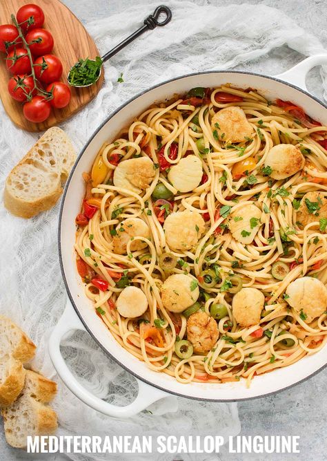 Scallop Linguine, Loaded Guacamole, Couscous Chicken, Scallop Pasta, Mediterranean Diet Recipes Dinners, Water Fruit, Scallop Dishes, Linguine Recipes, Cholesterol Recipes