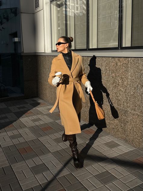 Camel Wool Coat Outfit, Camel Coat Outfit Winter Style, Mum Wardrobe, Workplace Outfits, Wedding Skirt Top, Camel Coat Outfit Classy, Silk Bridal Gown, Caramel Coat, Long Coat Outfit