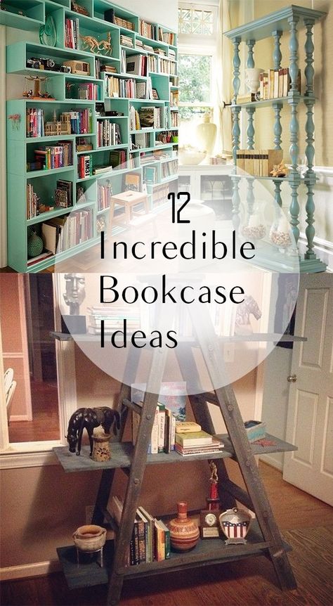 Cool Bookcase Ideas, Home Made Book Shelves, Unique Library Ideas, Homemade Bookshelf Ideas, Back Of Bookcase Ideas, Unique Diy Bookshelves, Inexpensive Bookshelf Ideas, Bookstore Ideas Creative, Diy Home Shelves