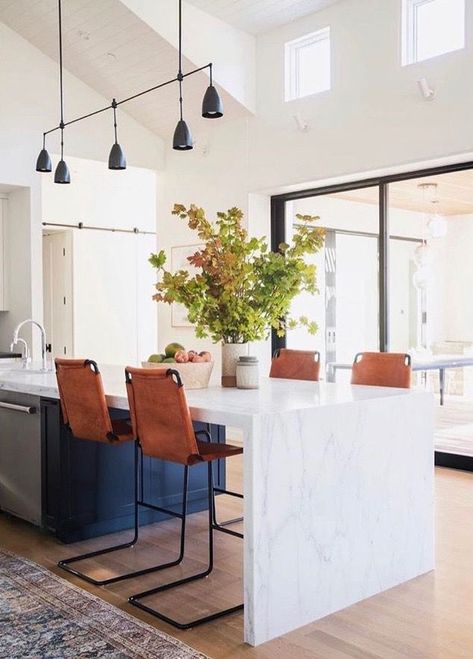 Amber Interiors Waterfall Island Kitchen, Replacing Kitchen Countertops, Waterfall Island, Kitchen Island Bench, Island Bench, Amber Lewis, Kitchen Benches, Amber Interiors, Styling Inspiration