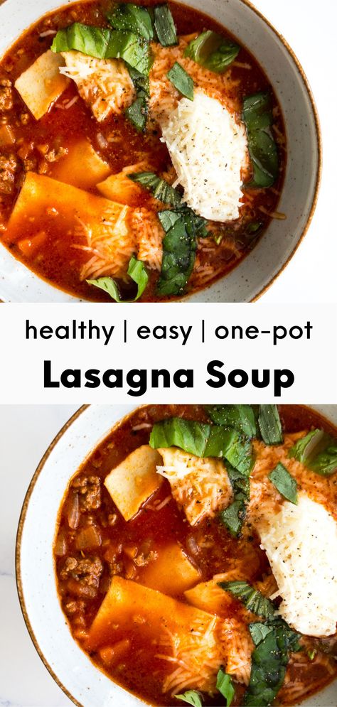 One Pot Lasagna Soup, One Pot Lasagna, Easy Lasagna Soup, Healthy Pasta Dishes, Healthy Beef Recipes, Pesto Pasta Recipes, Soup Healthy, Stew Meat Recipes, Pot Lasagna