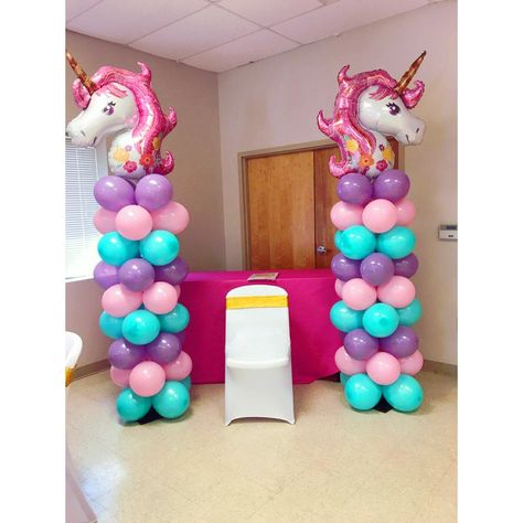 Unicorn Balloon Column, Unicorn Birthday Party Balloons, Unicorn Birthday Balloons, Unicorn Party Balloons, Unicorn Birthday Party Ideas, Unicorn Balloons, Combined Birthday Parties, Unicorn Birthday Outfit, Deco Ballon