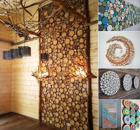 A rustic wall art idea is this one which you can create by chopping wood into slices. Either cut branches or cut logs to create these stunning pieces. You can use a wood adhesive to stick the slices to a plywood board. Wooden Wall Design, Wood Wall Design, Interior Wall Design, Interior Modern, Scandinavian Home, Wood Slices, Room Wall Decor, Interior Design Trends, Interior Walls