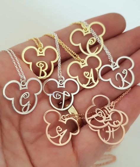 Disney Name, Disney Pandora Bracelet, Disney Names, 14k Gold Initial Necklace, Mouse Necklace, Kid Pendant, Mother Days Gift, Disney Necklace, Mother Days