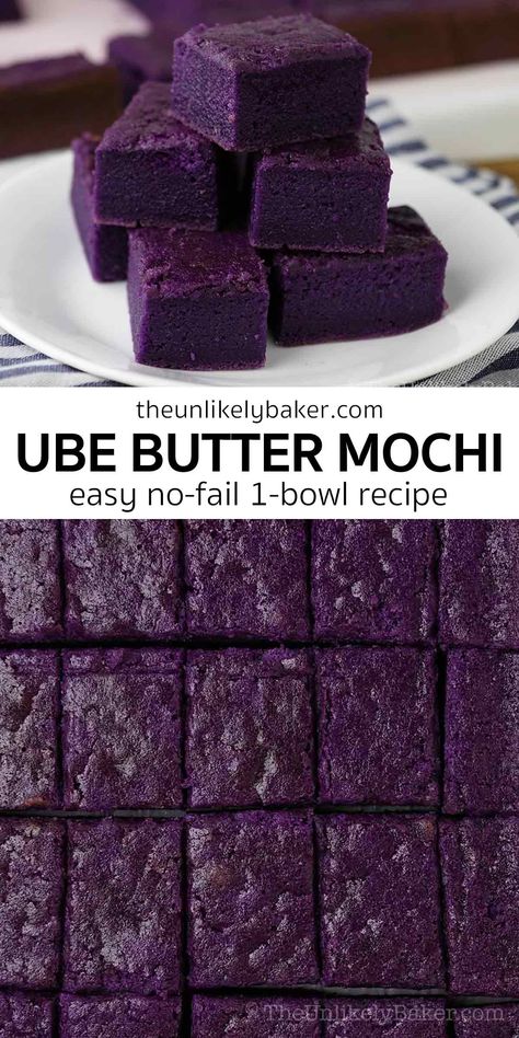 Ube Mochi Recipe, Ube Butter Mochi, Ube Butter, Hawaiian Butter Mochi, Ube Dessert Recipe, Ube Mochi, Ube Recipes, Butter Mochi, Filipino Food Dessert