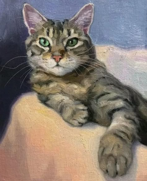 Katya Minkina Art, Grey Tabby Cat Drawing, Katya Minkina, Ginger Cat Art, Cat Draw, Paint Patterns, Cat Portrait Painting, Cats Art Drawing, Cats Stuff