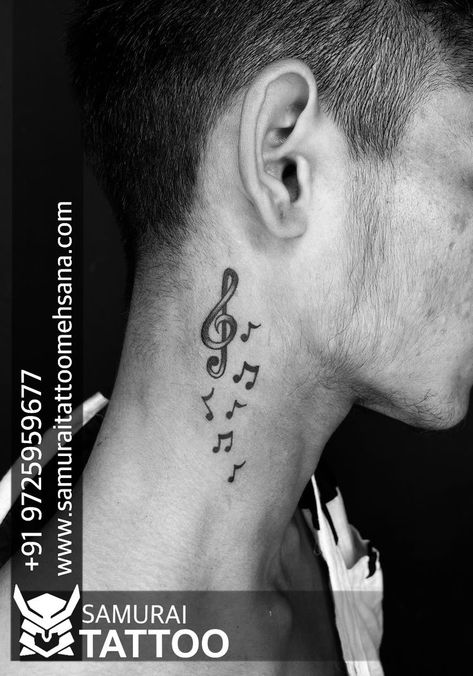 Neck Music Tattoo, Neck Tattoo Music, Side Neck Tattoo For Guys, Typewriter Font Tattoo, Simple Neck Tattoos, Front Neck Tattoo, Font Tato, Tato Tradisional, Cute Henna Tattoos