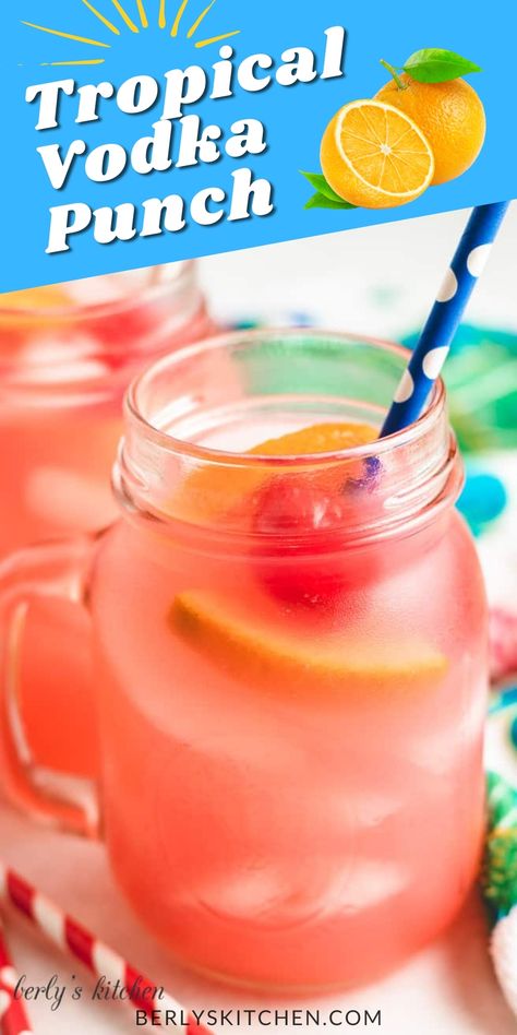 Vodka punch in a glass mug. Punch Recipes With Vodka, Summer Alcoholic Punch, Party Punch For A Crowd, Recipes With Vodka, Holiday Punch Recipes, Punch For A Crowd, Alcoholic Drinks Vodka, Party Punch Alcohol, Rum Mixed Drinks