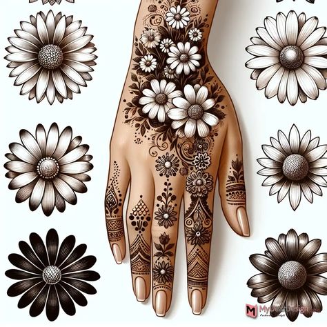 7 Daisy Flower Mehndi Design: Pretty Designs for Today Flower Mehndi Designs, Flower Mehndi Design, Flower Mehndi, Front Hand Mehndi Design, Front Hand Mehndi, Hand Mehndi Design, Mehndi Patterns, Simple Henna, Hand Mehndi