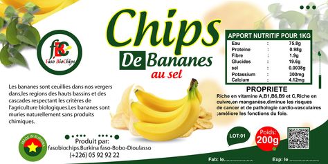 Chips de bananes,for Fbc Burkina Banana Chips Label Design, Banana Chips, Product Label, Label Design, Agriculture, Chips, Nutrition, Photoshop, Graphic Design