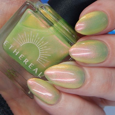 Green Nail Varnish, Lisa Frank Nail Polish, Aurora Ice Nails, Green Opal Nails, Seaglass Nails, Vintage Nail Polish, Nail Polish Nail Art, Dream Nails, Funky Nails