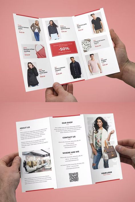 Fashion LookBook Tri-Fold Template PSD Broucher Ideas Design, Fashion Brochure Design, Church Brochures, Catalog Design Layout, Food Business Card, Fashion Web Design, Brochure Design Creative, Brochure Design Layout, Trifold Brochure Design