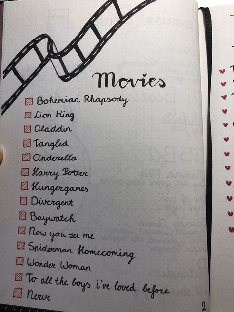 Bullet Journal movie page Movie List Bullet Journal Ideas, Favorite Movies Journal, Fav Movies Journal, Movies Journal Page, Journal Movie Page, Movie Journal Page, Templates Journal, Movies Journal, Bullet Bullet