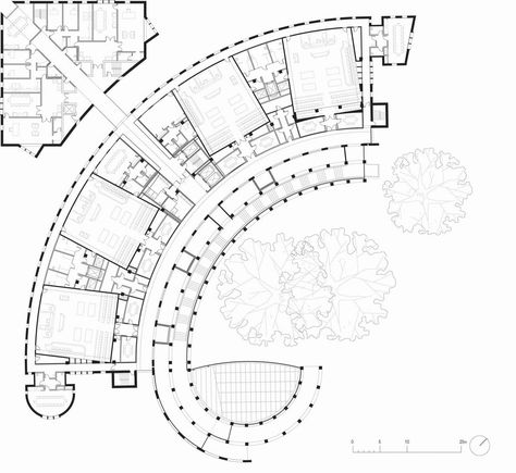 Curved Building, Social Housing Architecture, Curve Building, Floor Plan Symbols, Materials Board Interior Design, Arch Building, Circular Buildings, Architecture Drawing Presentation, Campus Design