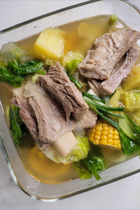 A simple Filipino comfort food recipe with beef ribs and vegetables! Bulalo Recipe, Beef Nilaga Recipe, Nilaga Recipe, Filipino Soup Recipes, Filipino Soup, Napa Cabbage Recipes, Beef Stews, Soup With Vegetables, Chicken Soup Recipes Homemade