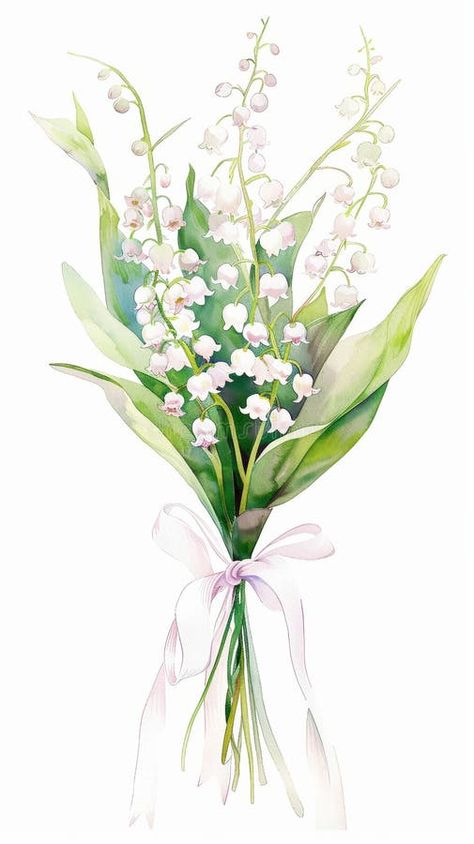 Aesthetic watercolor flowers lily of the valley bouquet tied with ribbon, wedding concept. Invitation. Generative AI stock photography Lily Of The Valley Invitation, Watercolor Lily Of The Valley, Lily Of The Valley Watercolor, Lily Of The Valley Bouquet, Aesthetic Watercolor, Flowers Lily, Wedding Concept, Ribbon Wedding, Normal People