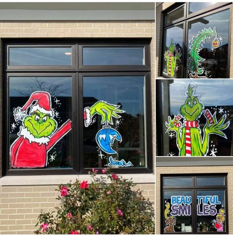 Grinch Christmas Window Display, Grinch Christmas Window Painting, Christmas Window Display Drawing, The Grinch Window Painting, Grinch Window Art, Grinch Window Painting, Christmas Window Drawing Chalk Markers, Christmas Window Painting Ideas, Christmas Window Display Home