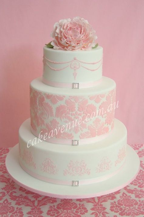 Pretty cake Peony Wedding Cake, Wedding Cake Flower, Pink Peony Wedding, Damask Cake, Beautiful Cake Pictures, Wedding Cake Peonies, Cakes Pink, Pink Cakes, Pretty Cake