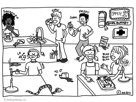 Get students talking about lab safety with a do's and don't's activity - a fun comic of lab safety mishaps they can discuss in groups Lab Safety Poster, Safety Cartoon, Science Lab Safety, Science Safety, Life Science Activities, Lab Safety, Secondary Science, Science Tools, Interactive Science