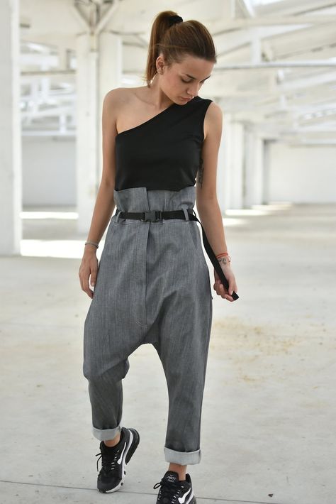 Womens Trouser, Linen Loose Dress, Drop Crotch Pants, Pants Denim, Womens Trousers, Gray Pants, Pants Loose, High Waist Pants, Baggy Pant