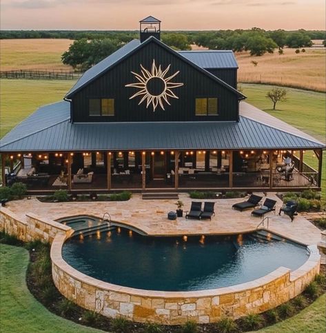 Dream Barndominium, Retreat Space, Pool And Patio, Barn House Design, Dream Farm, Barn Style House Plans, Casa Country, Dream Life House, House Plan Gallery