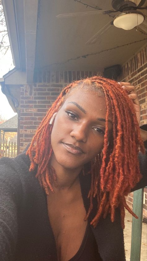 Fall Loc Colors, Orange Locs Black Women, Dam Ideas, Small Locs Black Women, Orange Locs, Ginger Locs, Locs Color, Locs Black Women, Colored Locs