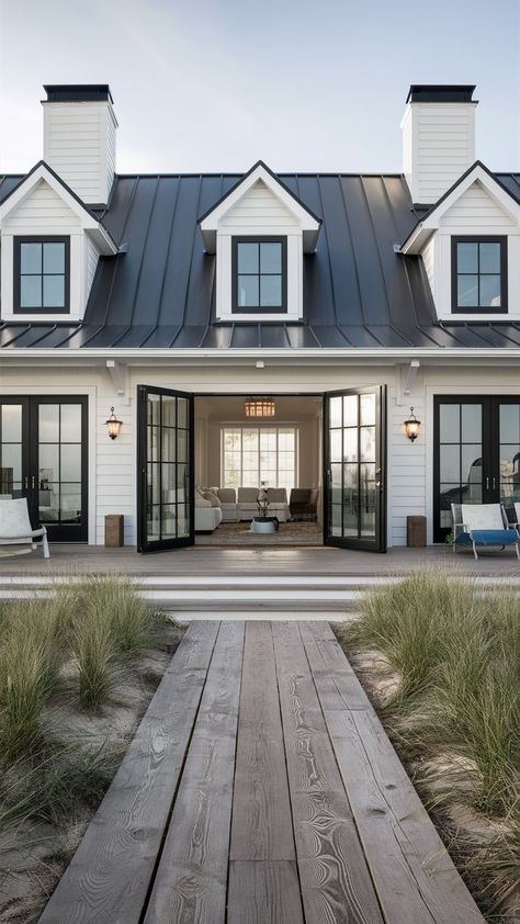 Architectural Trends: 18 Coastal Beach House Exterior Designs — Coastal Cottage by Celeste Coastal Exterior Design, White Modern Coastal House Exterior, Blue Shingle House, Coastal Cottage Design, Coastal Home Landscaping, Nantucket Home Interior, Southern Coastal Homes Exterior, Hamptons House Aesthetic, Coastal Modern House